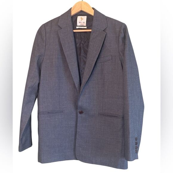 mih Jackets & Blazers - Mih Limited Collection Blazer Navy Grey 100% Wool Blazer Academia Sz L